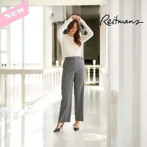 Reitmans, Straight-Leg High-Rise Textured Pant - Petite, 22W, Gray